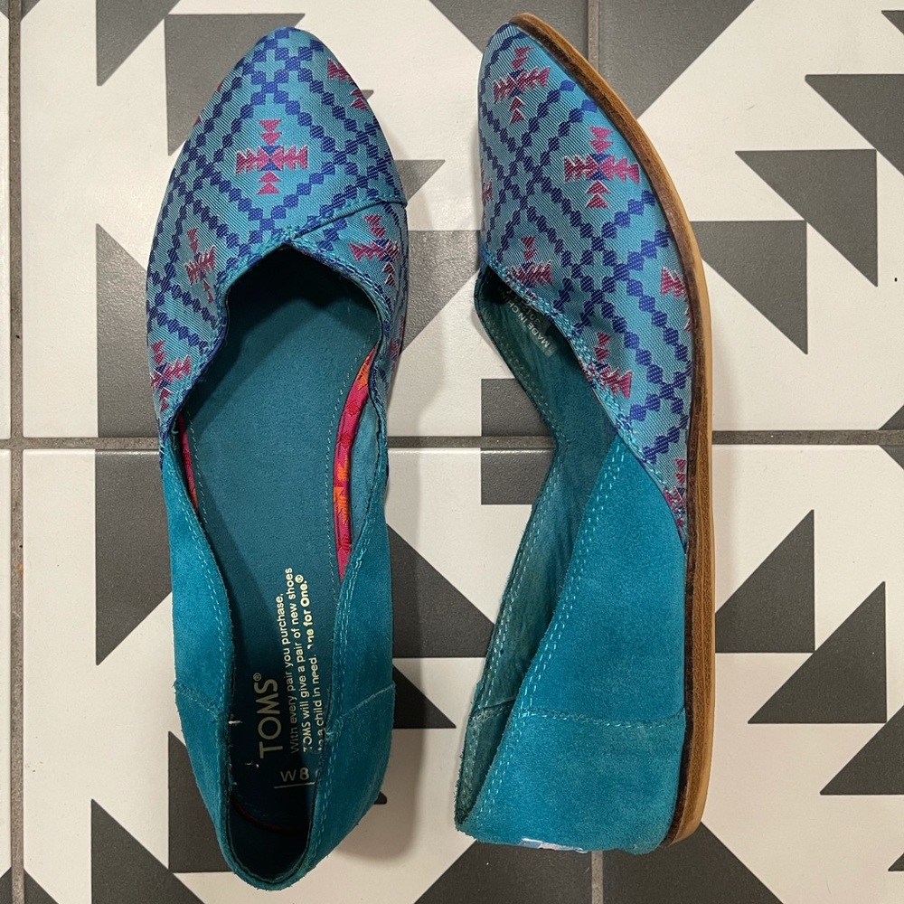 TOMS Jutti Flats Satin and Suede Aztec Pattern
